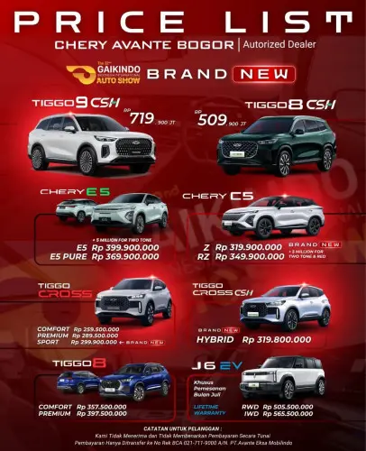 Pricelist Harga Chery pasarminggu 2025
